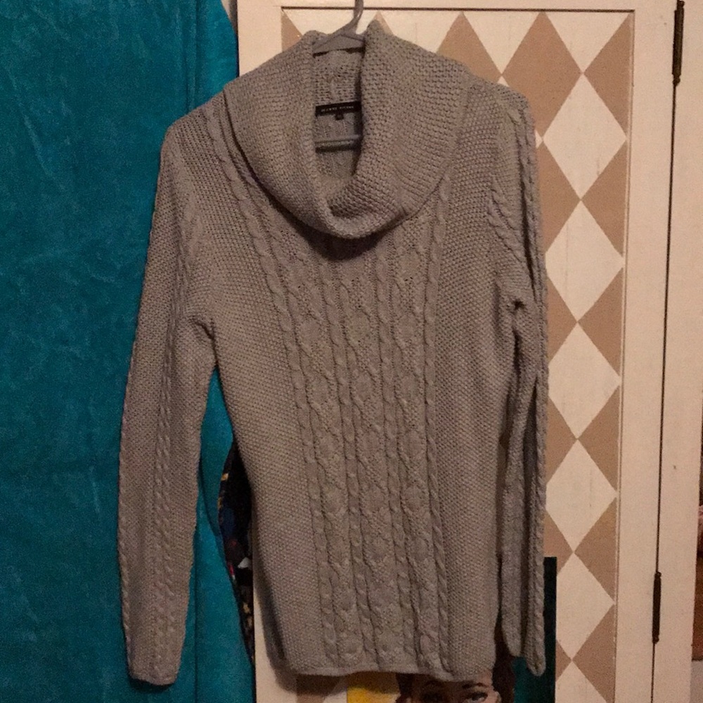 Sweater grey cable knit with a cowl neck